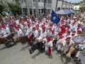 Ernest Hemingway look-alikes kick off the annual "Running of the Bulls" Saturday, July 21, 2018, in Key West, Fla. Held on the 119th anniversary of Hemingway’s birth, the whimsical take-off on the famed run in Pamplona, Spain, was a facet of the island city's annual Hemingway Days festival that ends Sunday, July 22. Hemingway lived and wrote in Key West throughout most of the 1930s. FOR EDITORIAL USE ONLY (Andy Newman /Florida Keys News Bureau/HO)