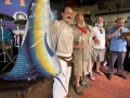Matt Collins holds an illustration of a blue marlin and a fishing rod to impress judges at the Hemingway Look-Alike Contest at Sloppy Joe's Bar Thursday, July 19, 2018, in Key West, Fla. The competition, that has attracted about 150 entrants, is part of the island city's annual Hemingway Days Festival that pays homage to Ernest Hemingway who lived and wrote in Key West in the 1930s. FOR EDITORIAL USE ONLY (Andy Newman/Florida Keys News Bureau/HO)