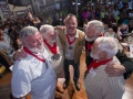 Finalists at the Hemingway Look-Alike Contest including, from left, Jon Auvil, Joe Maxey, Matt Collins, Jeffrey Peters and Dusty Rhodes gather on stage Saturday, July 20, 2019, at Sloppy Joe's Bar in Key West, Fla. The competition, that attracted 142 entrants, was won by Maxey on this eighth attempt. FOR EDITORIAL USE ONLY (Andy Newman/Florida Keys News Bureau/HO)