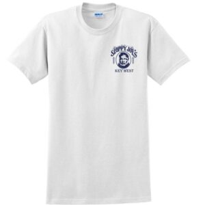 White men's short sleeve t-shirt with sloppy joe's key west chest logo