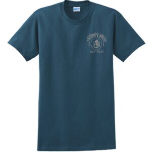Blue men's short sleeve t-shirt front with sloppy joe's key west chest logo