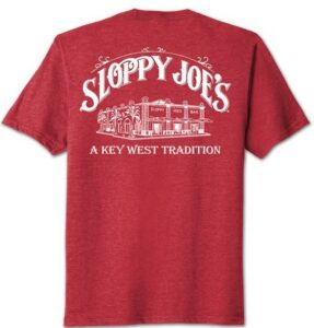 Cardinal red heather t-shirt with sloppy joe's building logo and 'a key west tradition' large back print, men's tee.