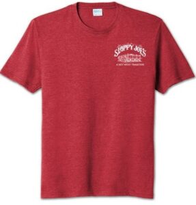 Cardinal red heather men's t-shirt with sloppy joe's key west building logo on front left chest
