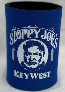 Royal blue can koozie with “sloppy joe’s key west” logo and bearded face