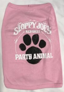Pink doggie t-shirt with sloppy joe's key west party animal paw print