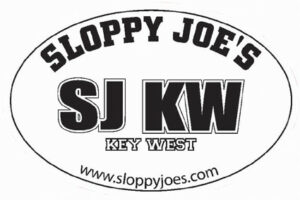 Euro oval bumper sticker with sloppy joe's sj kw key west design in black and white, souvenir 6x4 inches