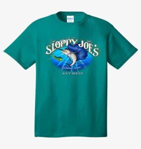 Sloppy joe's fishing team youth short sleeve t-shirt, teal, key west marlin graphic