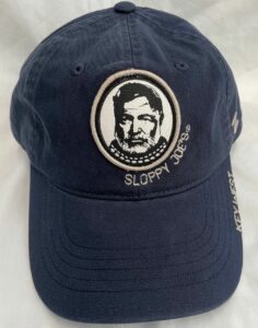 Navy zephyr classic logo hat 5450 by sloppy joe's bar, washed cotton, adjustable velcro, key west embroidery