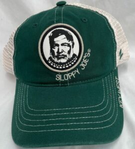 Sloppy joe's zephyr classic logo hat, forest green with stone mesh, adjustable velcro, 3d logo, key west embroidery.