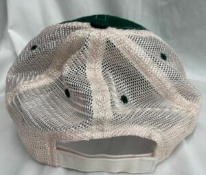 Zephyr classic logo hat back view, forest green with stone mesh back and adjustable velcro strap