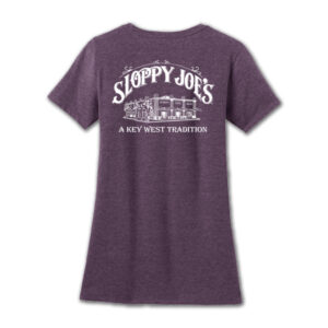 Eggplant purple sloppy joe's key west building graphic t-shirt back