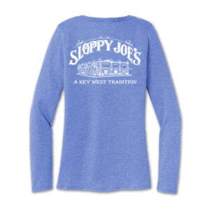 Ladies maritime blue long-sleeve shirt with sloppy joe's key west back graphic