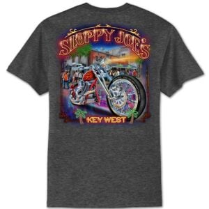 Neon nights sloppy joe's key west motorcycle graphic tee, heather grey