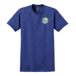 Sloppy joe's island ale tee, front view with small left chest logo, blue