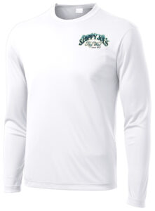 Sloppy joe's sailfish long sleeve white performance shirt with left chest logo
