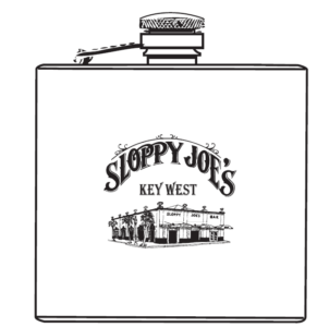 Stainless steel hip flask featuring sloppy joe's key west logo