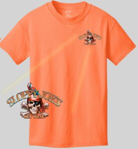 Kids sloppy joe's key west pirate island short-sleeve orange tee with pirate skull logo