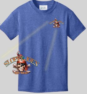 Kids sloppy joe's pirate island royal blue tee, small front logo