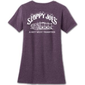 Women's purple tee with sloppy joe's key west graphic, back print