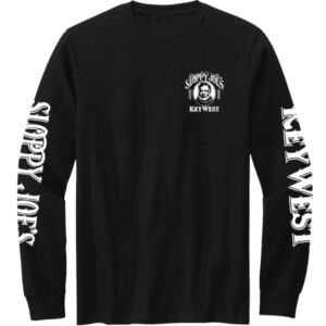 Black long-sleeve t-shirt with sloppy joe's key west logo and sleeve print