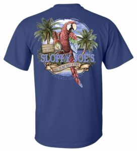 No problem vintage parrot men's t-shirt, large back graphic, sloppy joe's bar, metro blue