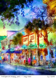 Twilight at sloppy joe's bar, key west — vibrant cj groth art print