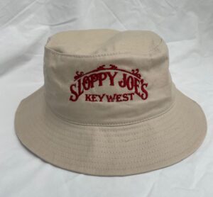 Sloppy joe's key west stone bucket hat item #6105 with red embroidered logo