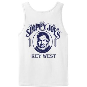 Sloppy joe's key west classic men's white tank top, back graphic print