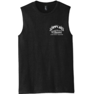 Black sloppy joe's key west muscle tank with building logo, front