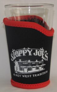 Sloppy joe's neoprene pint glass coolie, black with red trim, 16 oz key west souvenir